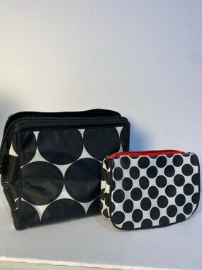 Thirty One “Big Dot” Flat Bottom Cosmetic Bag & Matching Sm Cosmetic Makeup Bag